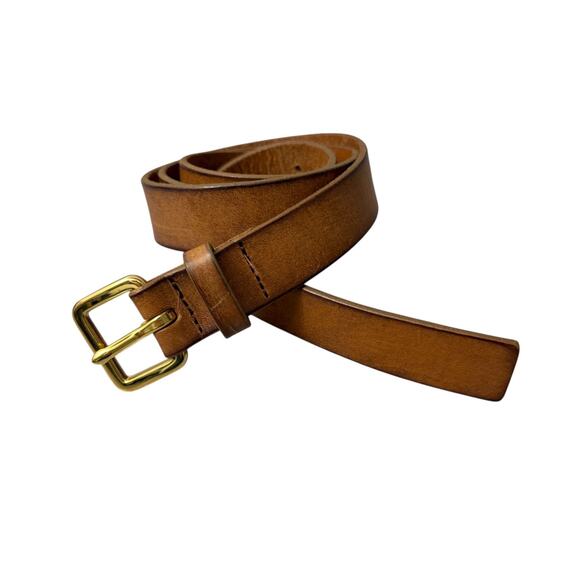 J Crew Leather Belt Womens Medium Tan Brown Brass Buckle Classic Preppy Boho 1" - Picture 1 of 8
